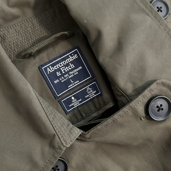 Abercrombie & Fitch Green Trench Coat Sz L - Picture 2 of 10